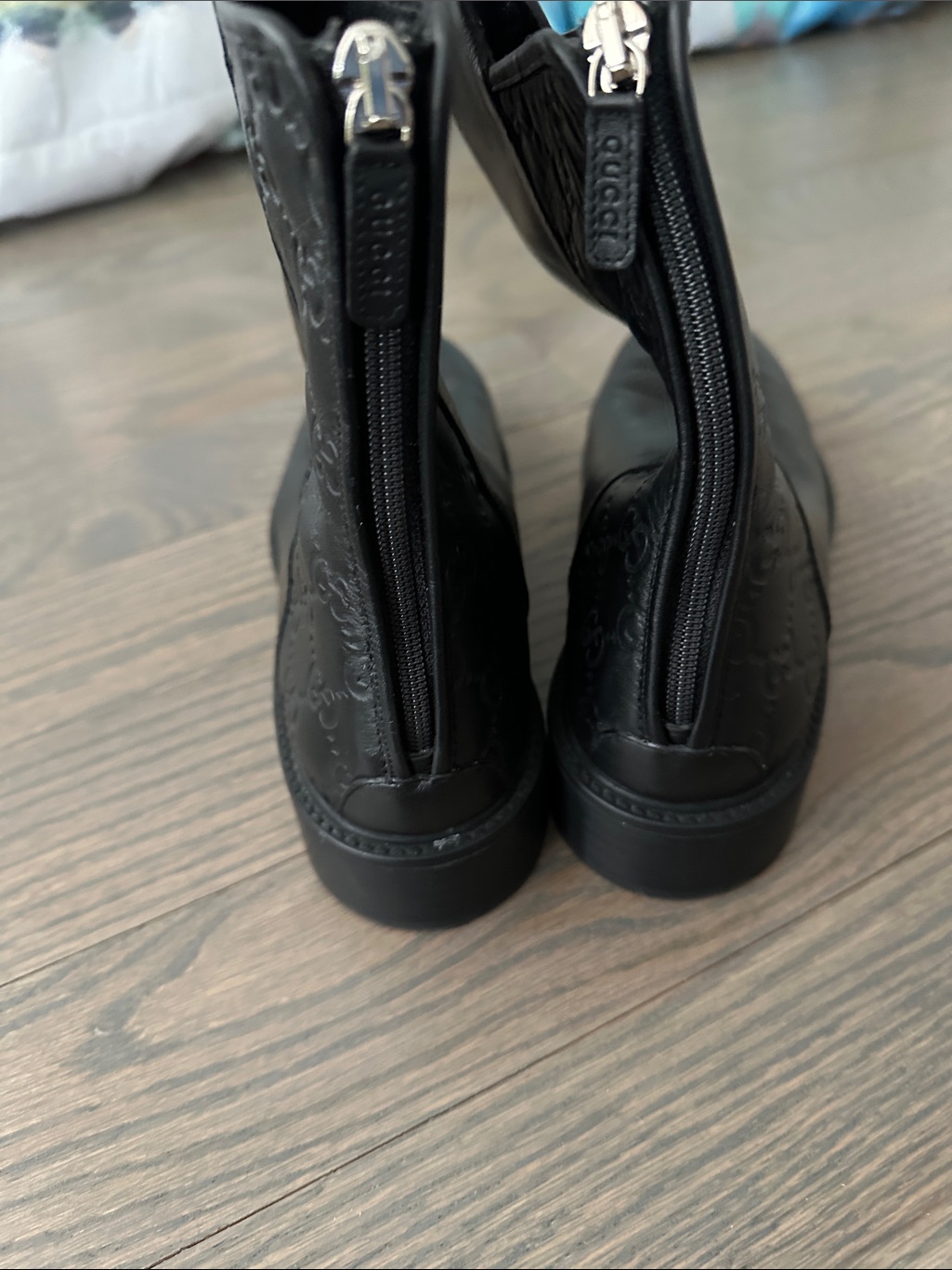 Gucci Black Embossed Leather Zip-Back Boots